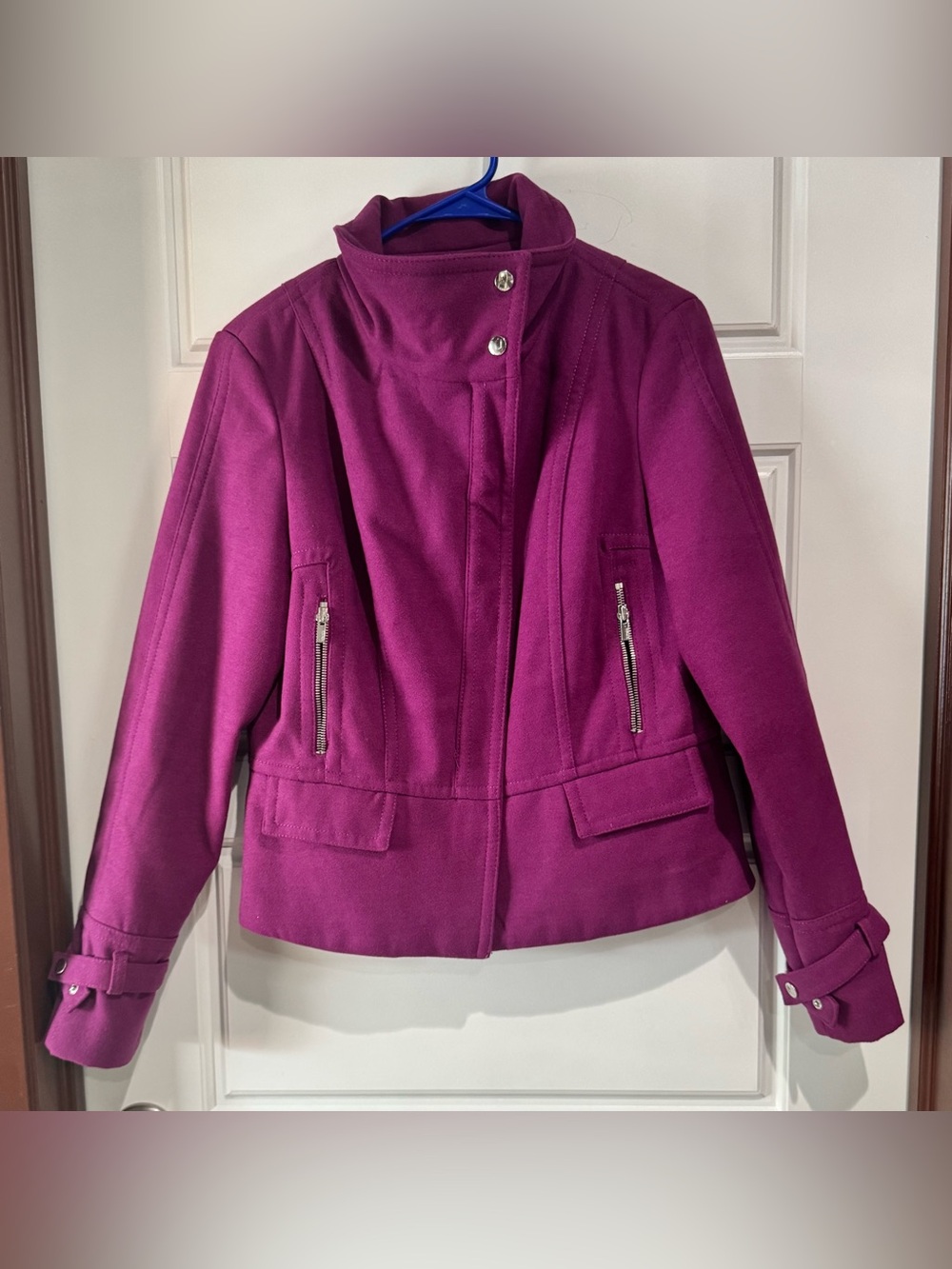 Express Women's Magenta Utility Jacket with Funnel Collar